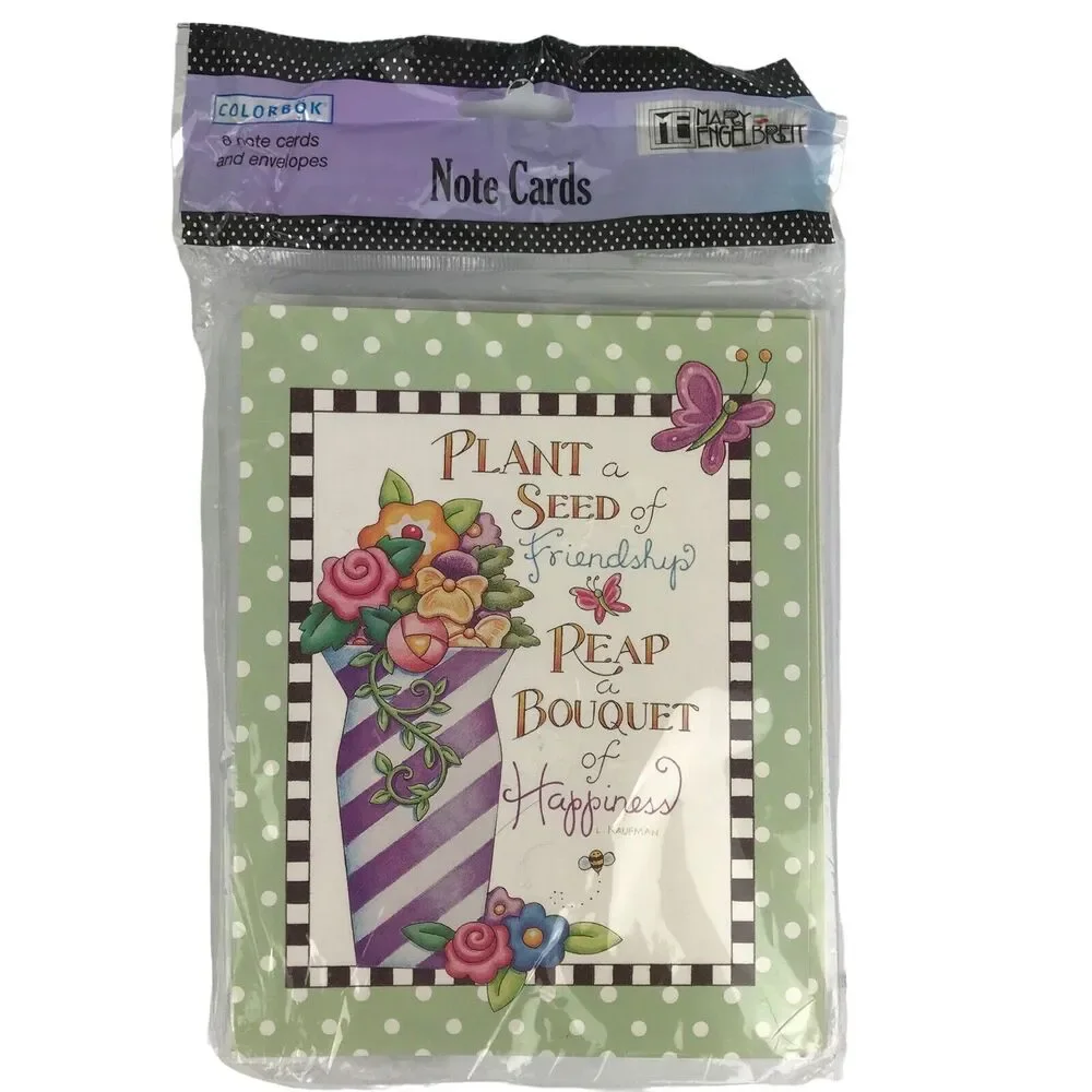Mary Engelbreit 8 Note Cards Envelopes Plant A Seed Of Friendship 2005 Colorbok